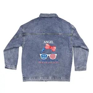 Personalized Patriotic Denim Jacket - Women's Patriotic 4th of July Fun Style - Womenswear Jacket