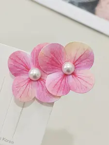 3pcs Butterfly Orchid Pearl Flower Hair Clips, Beach Photo Hair Accessories, Vacation Style Side Duckbill Clip, Elegant Women's Headwear