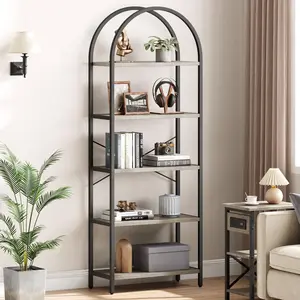 Garvee 5 Tier Arched Bookshelf, 70.87" Tall Industrial Bookshelf Bookcase Shelf for CDs/Books,  Home Office Open Bookcase Shelf Storage Organizer, Modern Book Shelf for Bedroom/Living Room, Grey