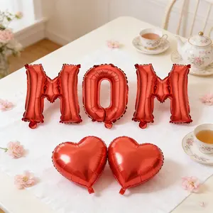 5 Aluminum Foil Balloons Letter Mom & Heart Shape, Perfect for Happy Birthday Wedding Anniversary New Year Easter Ramadan Party Decorations Heart Shaped Balloons