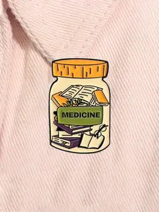 Reading Is My Medicine Enamel Pin Creative Medicine Bottle Bookworm Book Lover Alloy Brooch Lapel Backpack Badge Fashion Jewelry Accessories Gift for Friends Fashion Accessory