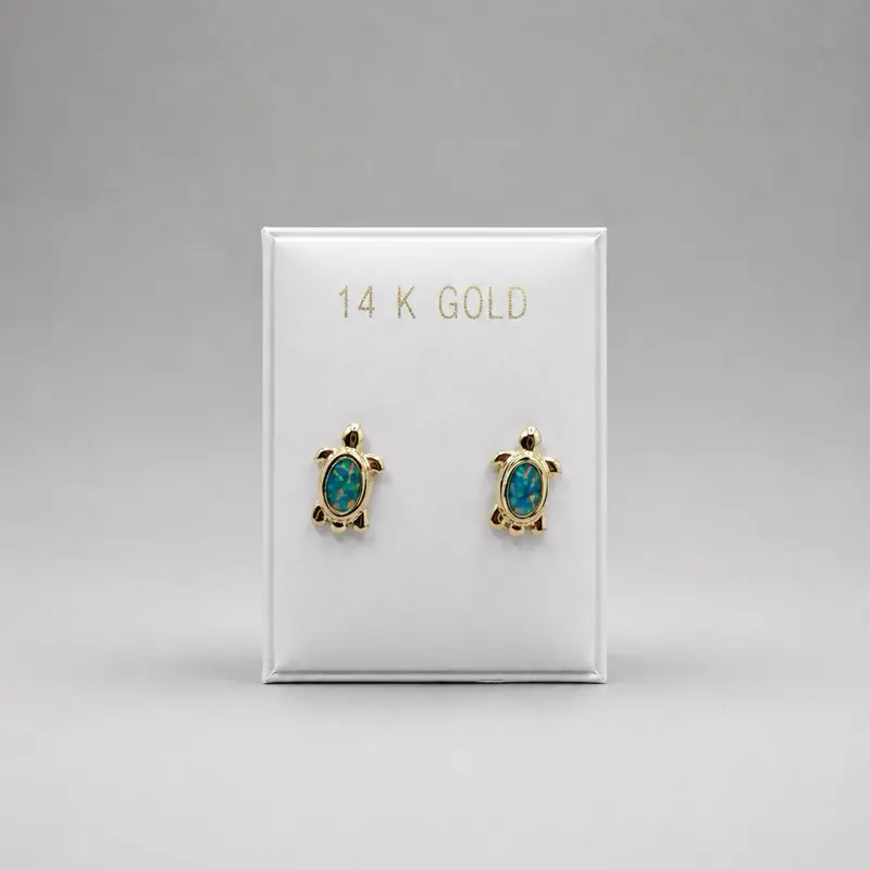 14k Gold Turtle Opal Stud Earrings