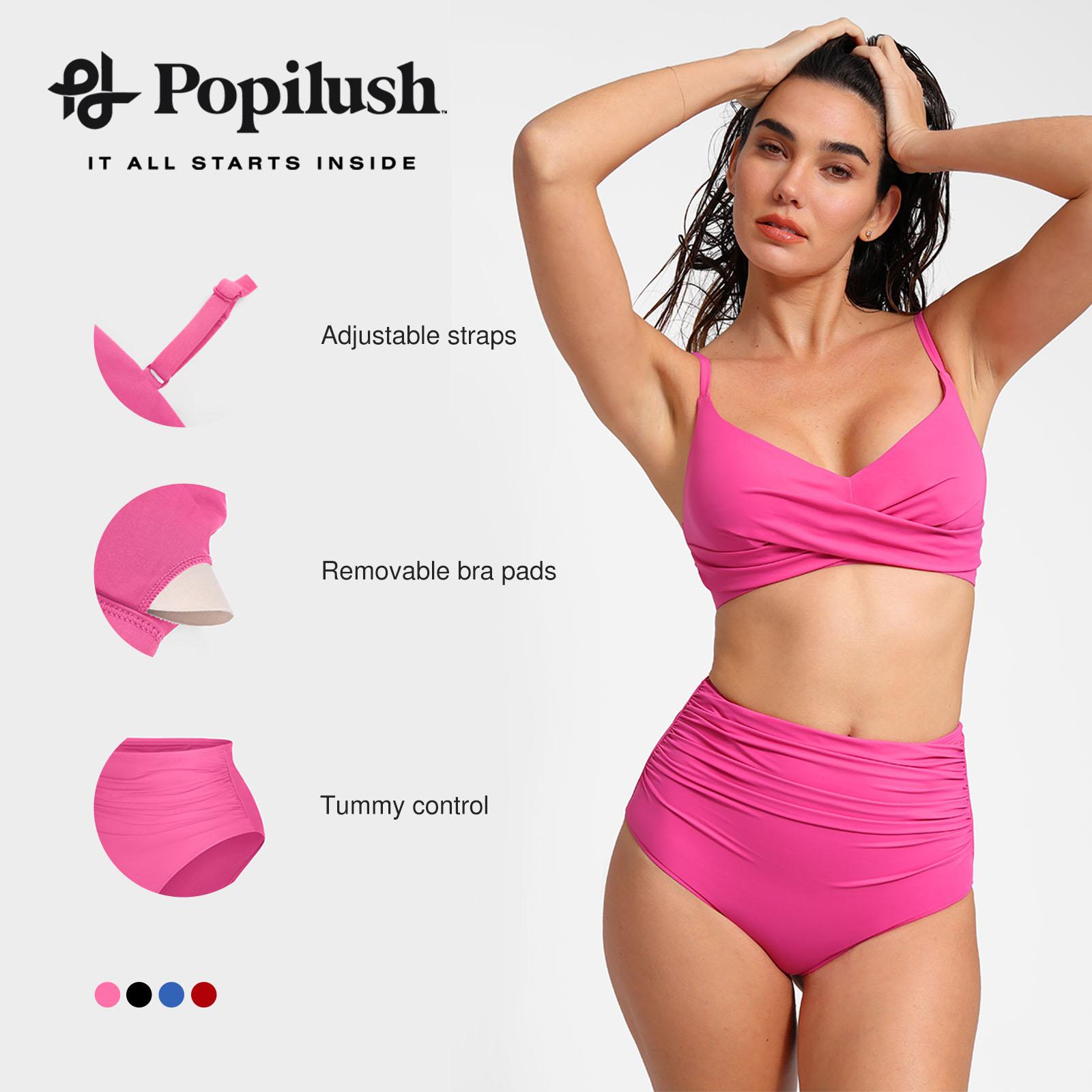 Popilush Ruched High-Waist Shapewear Bikini Set