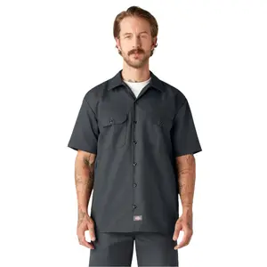 Dickies Men's Short Sleeve Work Shirt Charcoal D15740CH Moisture-wicking Wrinkle-resistant Classic Twill Fabric Flap Chest Pockets