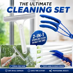 2PCS Window & Blind Cleaning Tool Set – Glass Wiper Squeegee and Dust Cleaner Brush for Home, Bathroom, Kitchen & Office