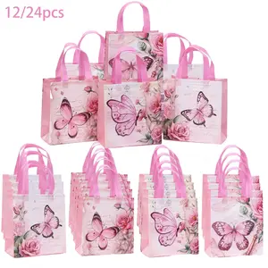 12/24 Gift Bags for Summer, Butterfly and Flower Candy Bags, Perfect for Women's Birthday Parties, Girls' Parties, Mother's Day, Weddings, Valentine's Day