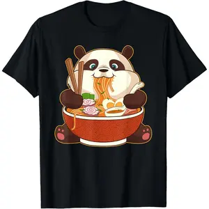 100% Cotton Kawaii Cute Anime Panda Otaku Japanese Ramen Noodle T-Shirt