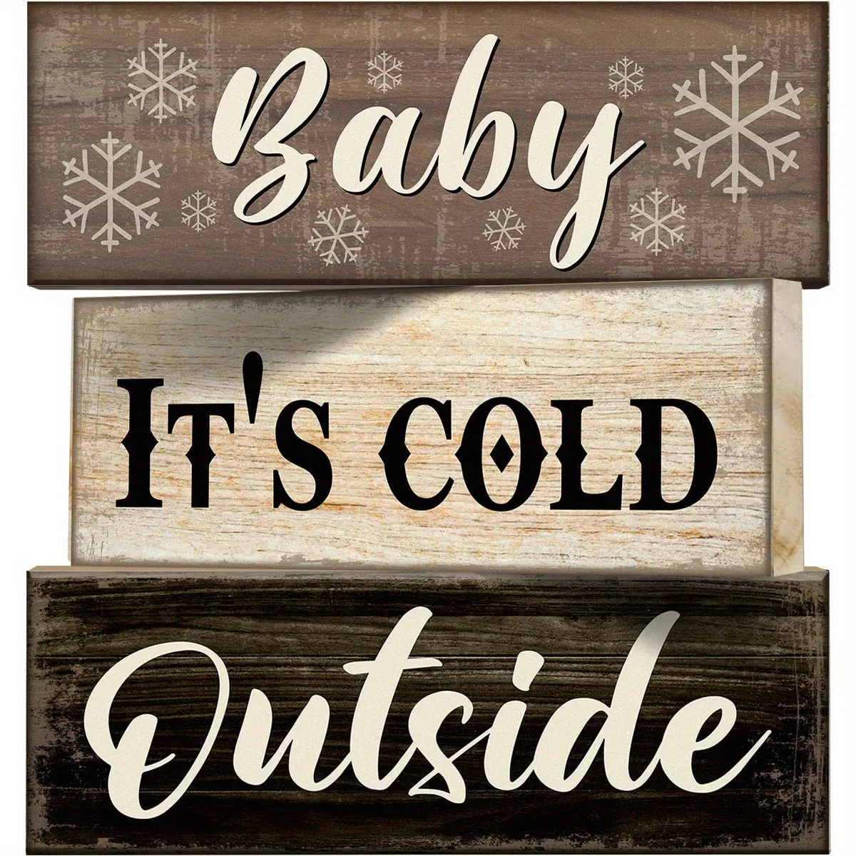 3pcs Decorative Wooden Christmas Plaque Signs - Snowman, Snowflake Designs - Home Decor Decoration, Kitchen Table Centerpieces, Holiday Party Gifts