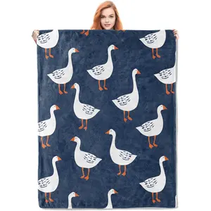 Goose Flannel Blanket Gifts for Kids and Adults, Cute Animal Cozy Throw Blankets, Soft Warm Plush Goose Blanket with White Geese Pattern for Home Decor