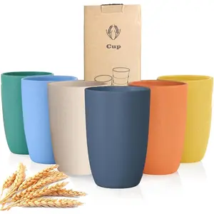 Wheat Straw Cups 6 PCS Unbreakable Drinking Cup Plastic Cups Reusable Dishwasher Safe Water Glasses (12 OZ) Drinkware Tumbler