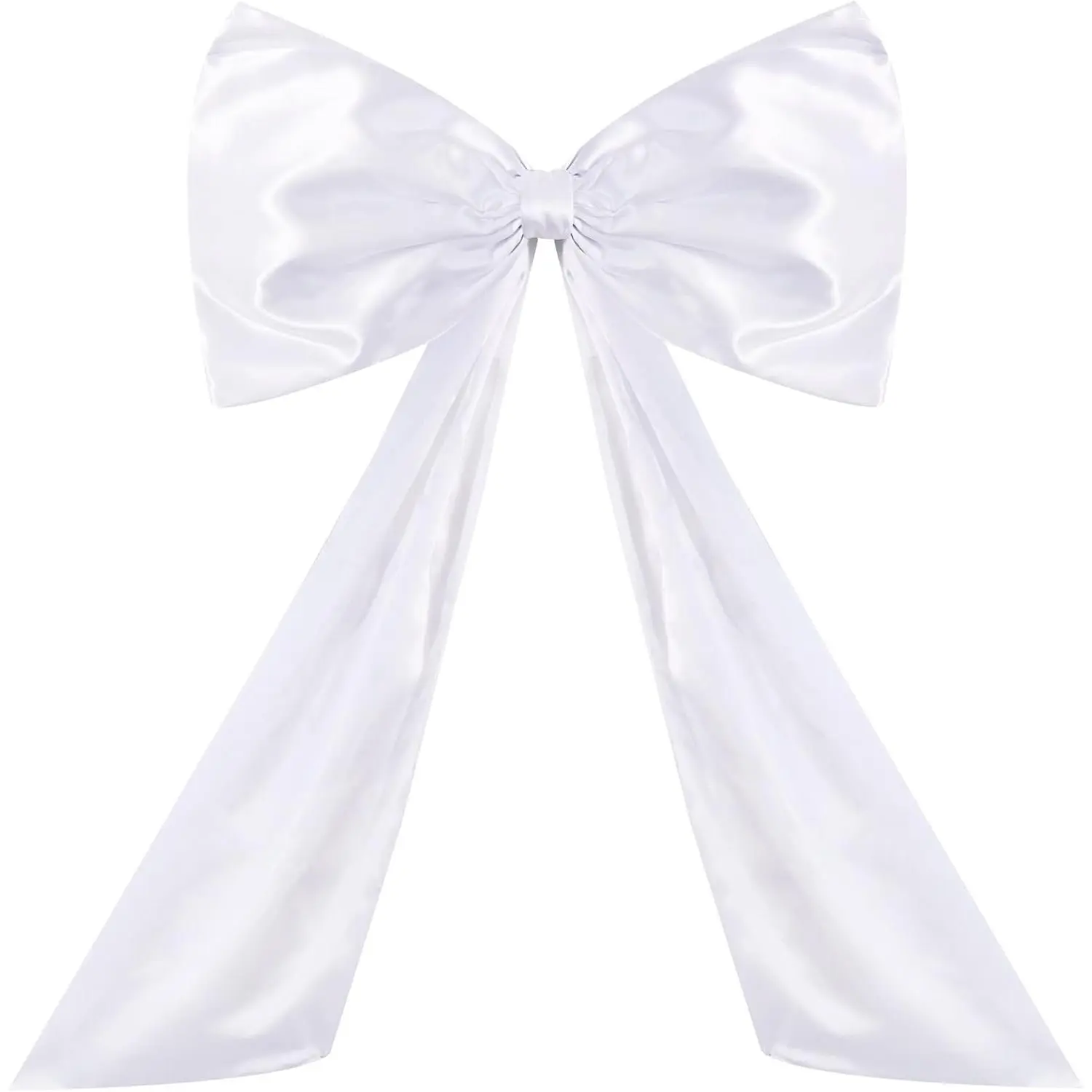 26x42 Inch (65x105 cm) Fluffy Transparent Giant Bow Decoration - Large White Lightweight Ribbon Tie with Adhesive Strips, Sturdy Hangable Indoor Easy-Install Home Supply for Christmas, Birthday Backdrop, Photo Prop