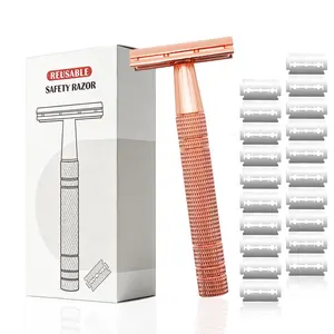 Double Edge Safety Razor Set, 1 Count Reusable Metal Face Razor with 20pcs Replaceable Blades, Sustainable Safety Shaving Razor for Men, Shaver Razors