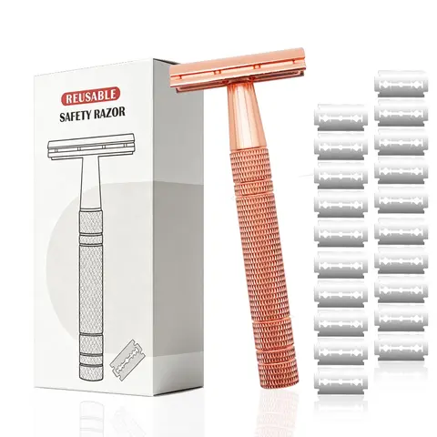Double Edge Safety Razor Set, 1 Count Reusable Metal Face Razor with 20pcs Replaceable Blades, Sustainable Safety Shaving Razor for Men, Shaver Razors, Facial Shaving Razors, Daily