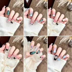 Handmade luxury press-on nails — Gothic and cute French-style pointed false nails, reusable acrylic nails