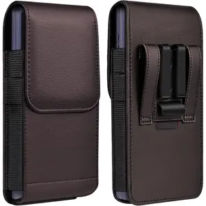 Leather Phone Holster with  Metal Belt Clip and  Closure Compatible with  16/15/14/13/12 Pro Max, Galaxy S25/S24/S23/S22 Plus & FE, L-Coffee