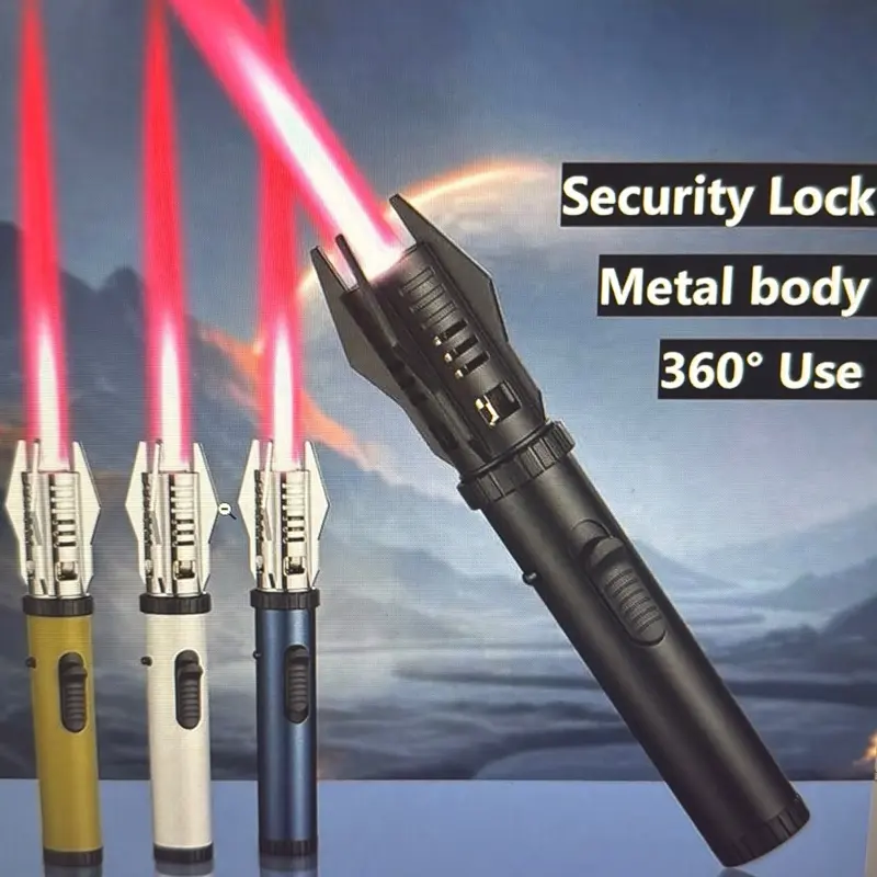 1800° High Temperature Spray Gun Lighter, Use Metal Outdoor Windproof Turbine Torch Jet Lighter Gun Grill Welding Cigar Tool  Powerful Flame Red Flame (Not Containing Butane Gas/Need to Bring Your Own Gas)