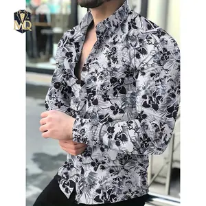 Retro Style Flower Print Men's Casual Long Sleeve Button Up Lapel Shirt, Spring Fall