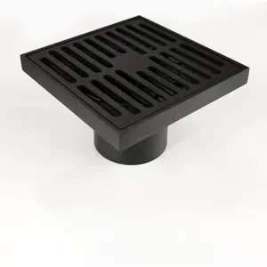 Floor Drain Brass Contemporary 4 inches Square with Removable Strainer,Matte Black,80601B
