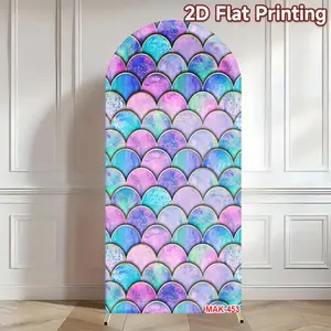 Mermaid Colorful Scale Arch Cover Backdrop Elastic Double-Sided Wedding Baby Birthday Custom Arched Background Seabed Fish Party Decor