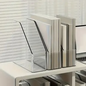1/2 Pcs Clear Acrylic Book Rack, Folder, Desktop Document Organizer - Multifunctional Office Supplies Storage Shelf, Vertical Bookcase & Stationery Holder, Desktop Document & Folder Stand, Space-Saving Book Rack for Home & School,