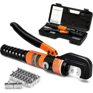 10 Ton Hydraulic Battery Cable Crimper with Spring-Loaded Handle & 9 Dies Battery Cable Lug Wire Crimping Tool for 12-2/0 AWG, 1/8" Stainless Steel Railing, Marine & Electrical Terminals