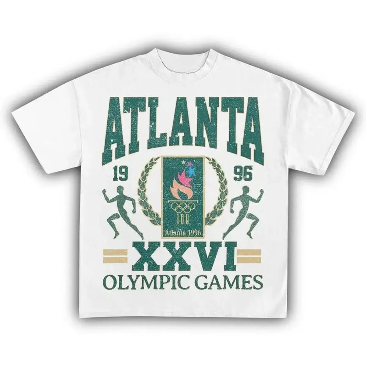 Vintage 1996 Atlanta Olympic Graphic Print T-Shirt, Casual Unisex Round Neck Top, Retro 100% Cotton Shortsleeve Tee, Classic, Tops, Menswear