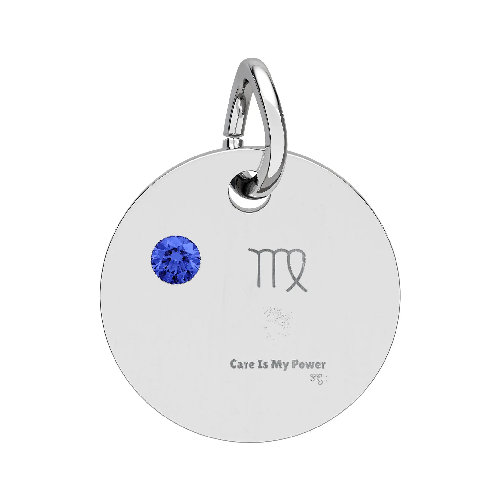 Virgo Sapphire Birthstone Circle Charm engraved zodiac pendant | Circle Charm