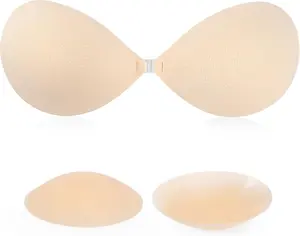 Women's Sticky Self Adhesive Invisible Strapless Reusable Silicone Push Up Backless Bra, Beige