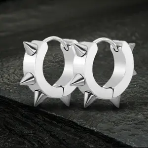 GTHIC Punk Style Stainless Steel Spike Huggie Earrings for Men Women Unisex Daily Wear Statement Jewelry