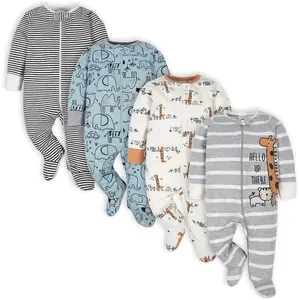 Baby Boys 4 Pack Sleep N Play Footie Sleeper Onesie with Feet 0-3 Months