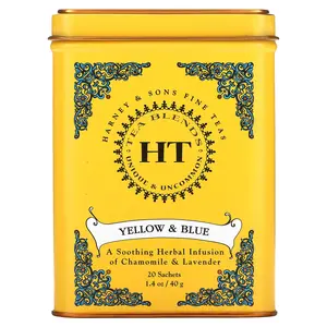 Harney & Sons HT Tea Blends, Yellow & Blue, Caffeine Free, 20 Sachets, 1.4 oz (40 g)