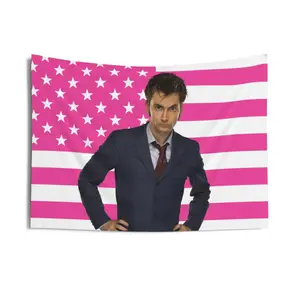 David Tennant Flag, David Tennant Indoor Wall Tapestries, David Tennant as Tenth Pink Flag
