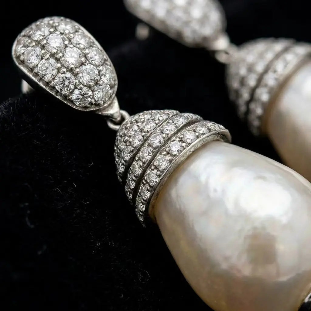 Dear Yesterday Retro Baroque-Inspired Teardrop Pearl Earrings with Crystal Accents