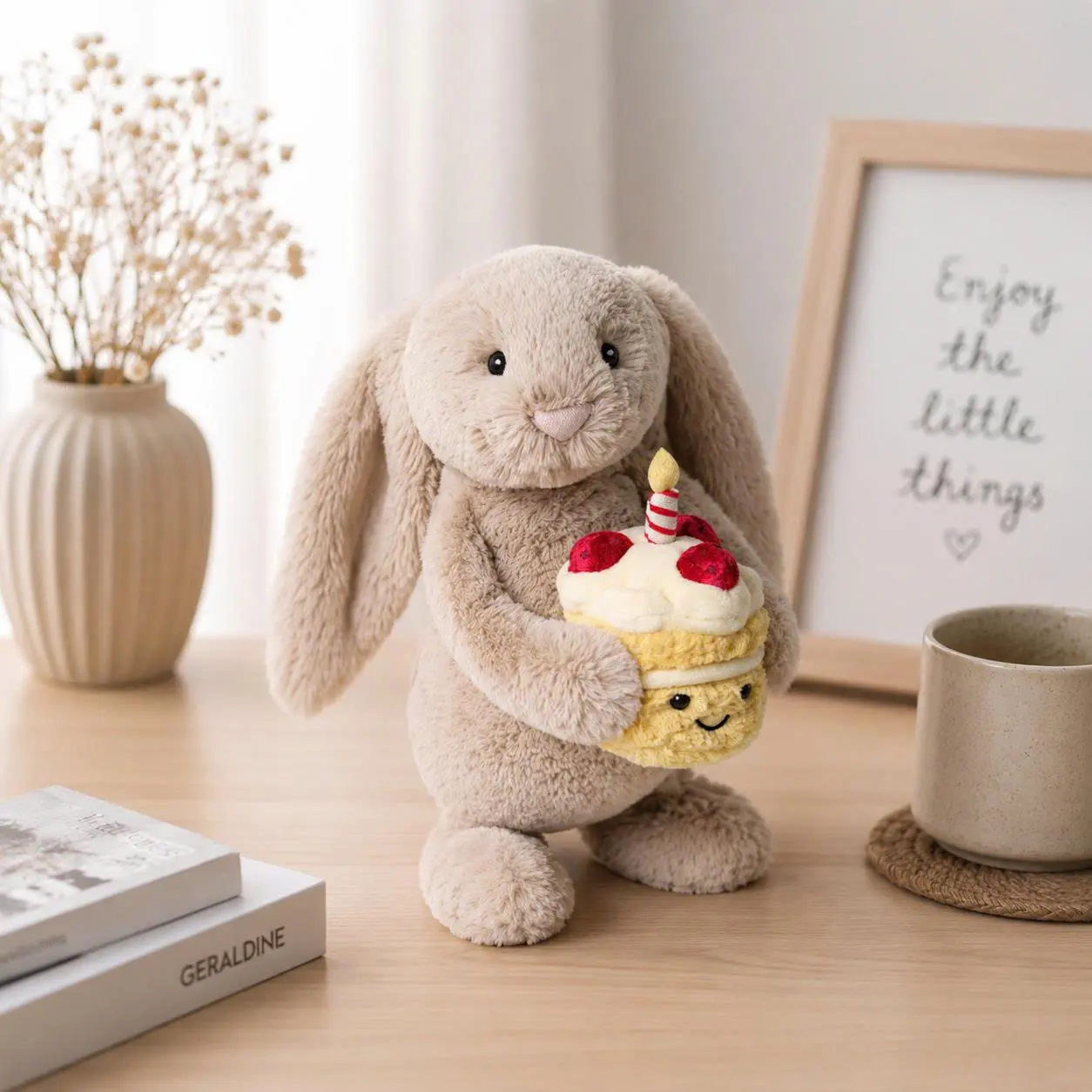JELLYCAT Birthday Bunny Plush Toy – Cute Stuffed Rabbit Holding Birthday Cake