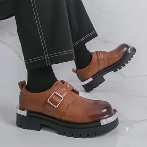 UYCEKK Men'S Thick-Soled Large-Head Business Casual Shoes| British-Style Formal Wear with Buckle, Trendy Large-Size Design, Anti-Slip Rubber Sole, Versatile for Daily Outings and Business, Upper and Insole