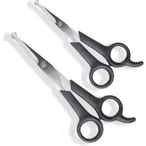 Professional Grooming Shears for Dogs & Cats - Stainless Steel Blades with Rounded Tips - Trimmer for Long Medium Short Thick Wiry Curly Hair - Lightweight Pet Scissors - Durable & Safe Set of 2 cat  shed water  additive removal brush