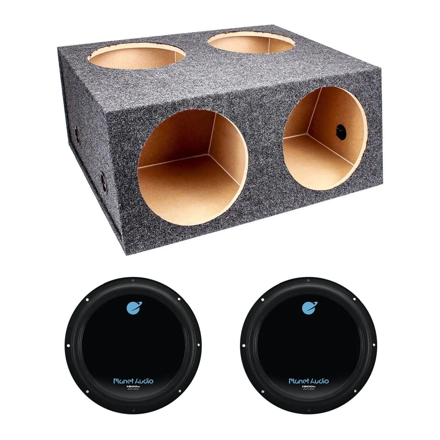 QPower 4 Hole 12 Inch Enclosure and Planet Audio AC12D 1800W Subwoofer (2 Pack) QPower 4 Hole 12 Inch Enclosure and Planet Audio AC12D 1800W Subwoofer (2 Pack)