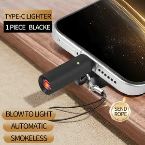 Type-C Smartphone Electronic Lighter — Blow-to-Ignite, Wireless & Silent Backup Lighter — Compatible with All Type-C Devices [Travel Essential]