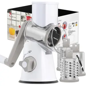 Rotary Cheese Grater, Kitchen Mandoline Vegetable Slicer with 3 Interchangeable , Easy to Clean Rotary Grater Slicer for Fruit, Vegetables, Nuts