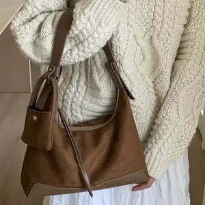 Vintage suede tote bag women's 2026 autumn and winter new commuter large-capacity shoulder messenger bag