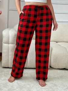 Women's Plus Size Fall & Winter Plaid Pajama Pants with Pockets, Soft Comfortable Sleepwear, Casual Home Loungewear