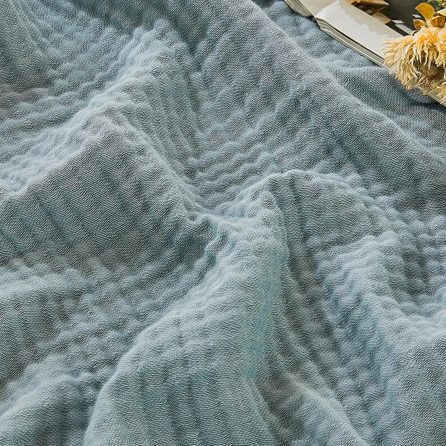 Cotton Muslin Queen Blanket Bed Layering Bedspread Coverlet Breathable Gauze Soft Lightweight (Heather Teal, 90"x90")