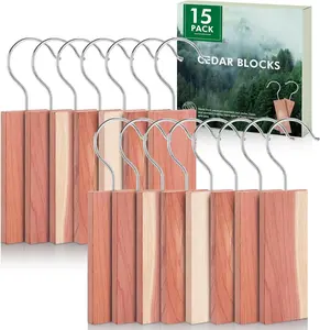 Cedar Blocks for Clothes Storage,15 Pack with Metal Hooks, Natura Cedars  for Closets,Cedars Planks with Sandpaper,Cedar Chips for Closets and Drawers