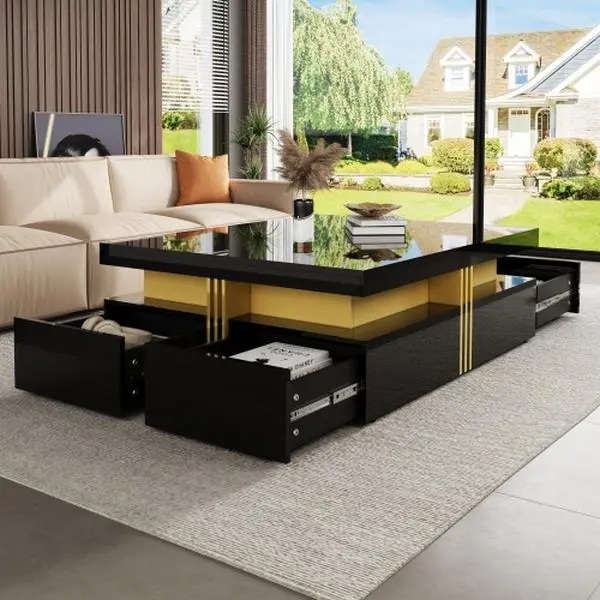 【Bellemave】Modern White Square Storage Coffee Table with 4 Drawers 【Bellemave】Modern White Square Storage Coffee Table with 4 Drawers