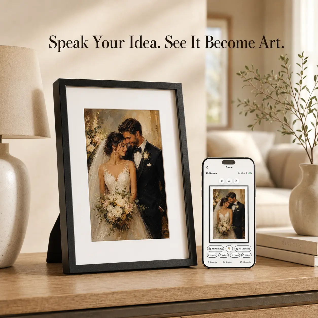 KoKonna 7.3 Inch Aluminum AI E-Ink Frame, Smart Digital Picture Frame for Home Decor & Gifts, Wireless App-Controlled Photo Display with AI Art, Remote Sharing, Paper-Like Color Screen, Gift for Mom, Family & Couples