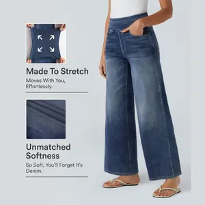 Halara Flex High Waisted Pockets Baggy Wide Leg Washed Casual Jeans