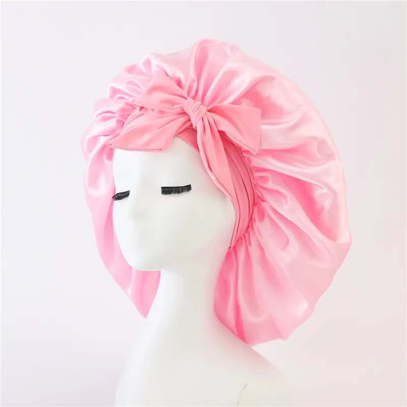 Satin Bonnets Night Sleeping Cap Large Elastic Wide Soft Band Colorful Silk Hat for Curly Hair Care Beauty Makeup for Women
