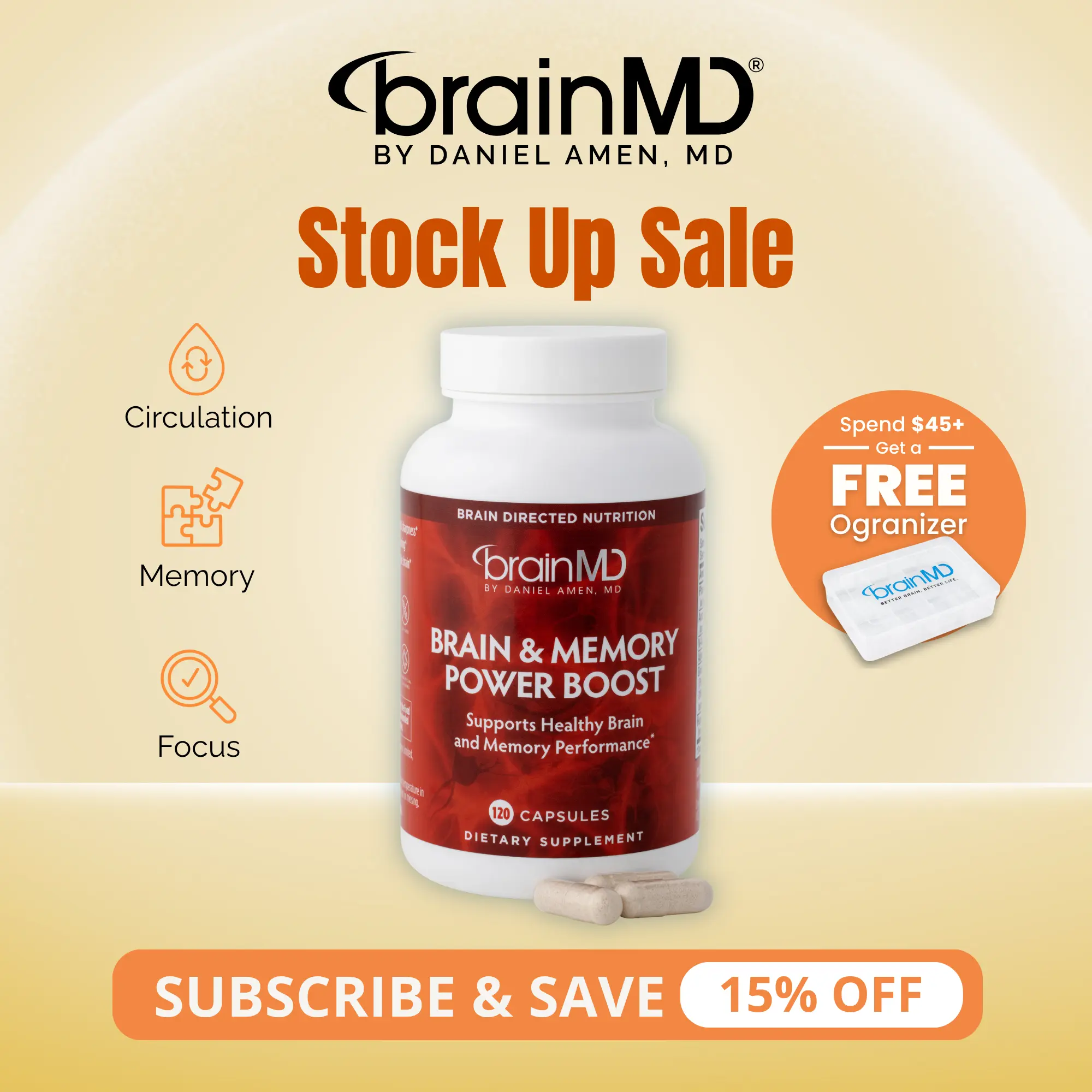 Brain & Memory Power Boost | BrainMD | 120 Capsules | Memory & Cognitive Function Support | Focus, Mental Clarity & Circulation Support | PhosphatidylSerine, Ginkgo Biloba & Acetyl-L-Carnitine