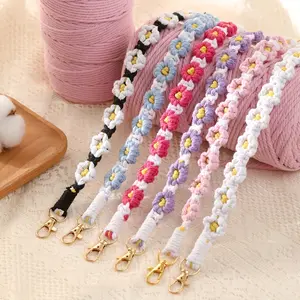 Set of 3 Bohemia Macrame Keychain Bracelets, Handcrafted Wristlet Keyrings for Women in Assorted Colors
