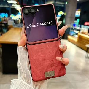 Luxury Sheepskin Leather Case with Nameplate For Samsung Galaxy Z Flip 7 6 5 4 3 5G ZFlip7 FE Fashion Back Cover With lanyard